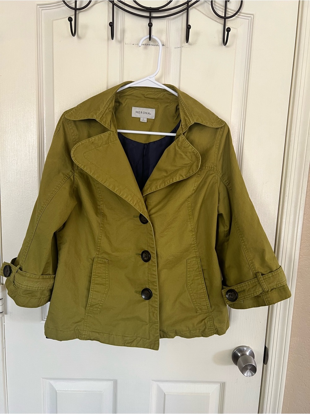 Merona Olive Green Cotton Trench Jacket Coat Size Large Y2K